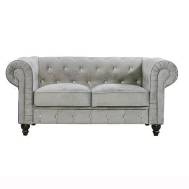 China Customized Light Grey Velvet Fabric Knock Down Chesterfiled Sofa Throughout Round Gray And Black Velvet Ottomans Set Of  (View 8 of 20)