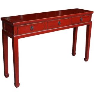 Chinese Red 3 Drawer Hallway Table Desk In Vintage Coal Console Tables (View 6 of 20)