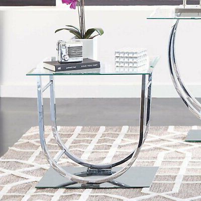 Chrome End Table Side Sofa Beveled Glass Top Modern Living Room Metal In Chrome And Glass Modern Console Tables (View 15 of 20)