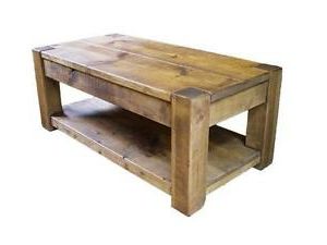 Chunky Solid Wood 42" Coffee Console Table Shelf Side Rustic Plank Regarding Espresso Wood Trunk Console Tables (View 8 of 20)