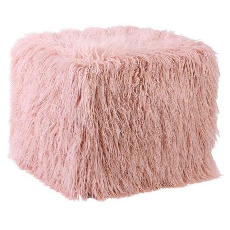 Claire Faux Fur Square Ottoman, Blush Pink | Square Ottoman, Makeup Bar Intended For Charcoal Brown Faux Fur Square Ottomans (View 5 of 20)