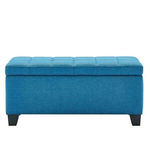 Clara, Modern, Fabric Upholstered, Storage Ottoman Bench, Seat In Blue Regarding Blue Round Storage Ottomans Set Of  (View 12 of 17)