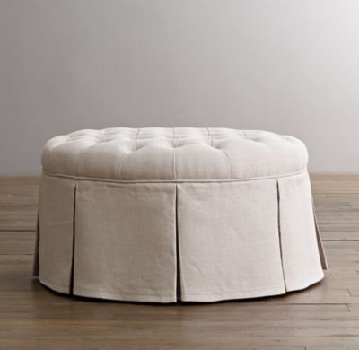 Classic Round Tufted Ottoman | Round Tufted Ottoman, Upholstered Regarding Snow Tufted Fabric Ottomans (View 4 of 20)