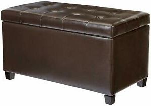 Classic Sturdy Tufted Padded Hinged Top Brown Faux Leather Ottoman Throughout Brown Tufted Pouf Ottomans (Gallery 19 of 20)