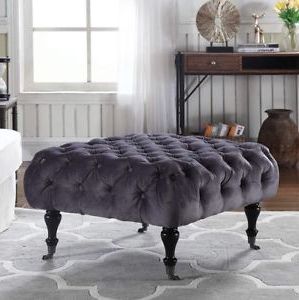 Classic Tufted Velvet Footrest / Footstool / Ottoman With Casters (gray Intended For Tufted Gray Velvet Ottomans (View 17 of 20)