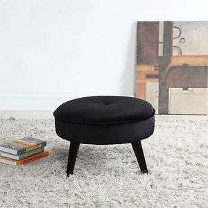 Classic Velvet Fabric Round Footrest / Footstool / Ottoman Accent Stool In Black Fabric Ottomans With Fringe Trim (Gallery 20 of 20)