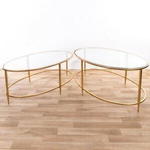 ***clearance £100 Off *** Gold Metal Glass Top Oval Nest Of 2 Coffee Intended For Glass And Gold Oval Console Tables (Gallery 20 of 20)