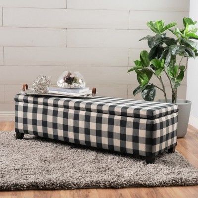 Cleo Storage Ottoman Black/white Checkerboard – Christopher Knight Home Intended For Black Fabric Ottomans With Fringe Trim (View 17 of 20)