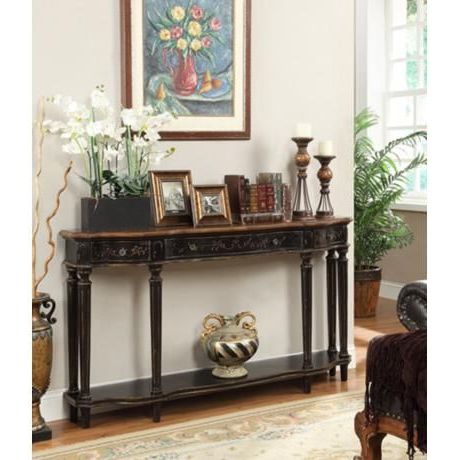 Clotilde 62" Wide Antique Black 3 Drawer Console Table – #3t968 | Lamps Inside Gray And Black Console Tables (View 9 of 20)