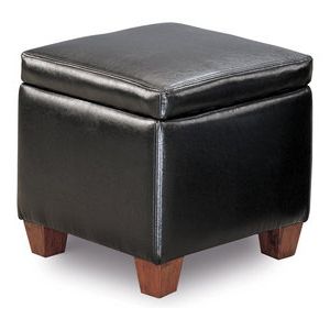 Coaster Casual Faux Leather Storage Cube Ottoman, Black – Transitional In Black And Natural Cotton Pouf Ottomans (View 7 of 20)