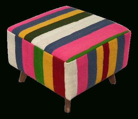 Colorful Striped Turkish Kilim Ottoman | Kilim Ottoman, Ottoman Decor For Red Fabric Square Storage Ottomans With Pillows (View 16 of 20)