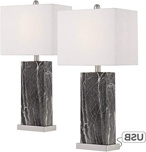 Connie Black Faux Marble Usb Table Lamps Set Of 2 360 Lighting Pertaining To Black Faux Leather Usb Charging Ottomans (Gallery 20 of 20)