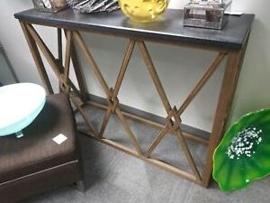 Console Table, Brown With Black Granite Top | Ebay Regarding Black And Oak Brown Console Tables (View 16 of 20)