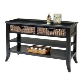 Console Table In Rubbed Black With Two Hand Woven Basket Drawers And With Regard To 3 Piece Shelf Console Tables (View 13 of 20)