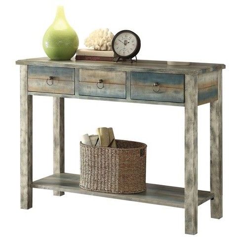 Console Table Oak Teal – Acme Furniture | Rustic Console Tables, Oak In Rustic Oak And Black Console Tables (View 11 of 20)