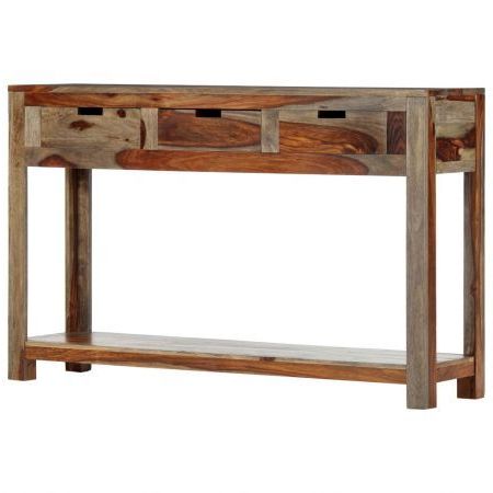 Console Table With 3 Drawers 120x30x75 Cm Solid Sheesham Wood | Crazy Sales Pertaining To Espresso Wood Storage Console Tables (View 10 of 20)