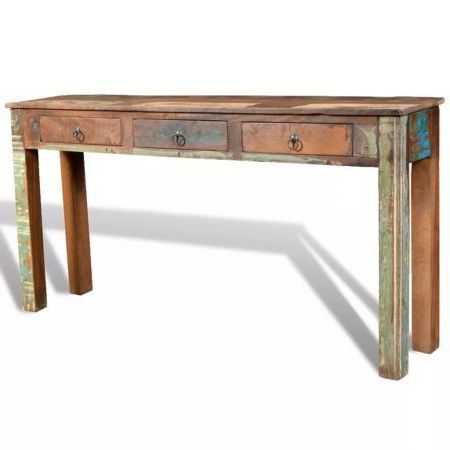 Console Table With 3 Drawers Reclaimed Wood | Crazy Sales Pertaining To Smoked Barnwood Console Tables (View 9 of 20)