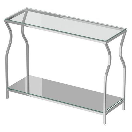 Contemporary 2 Tier Glass, Mirror And Metal Console Table | Walmart Canada Throughout Chrome And Glass Modern Console Tables (View 8 of 20)