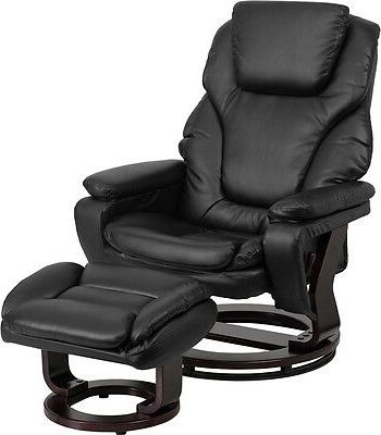 Contemporary Black Leather Recliner And Ottoman – Swiveling Mahogany Pertaining To Onyx Black Modern Swivel Ottomans (View 7 of 20)