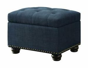 Contemporary Classic Dark Blue Fabric Tufted Storage Ottoman Footstool Intended For Gray Fabric Tufted Oval Ottomans (View 5 of 20)
