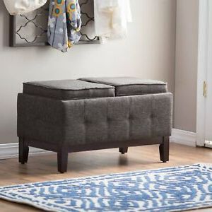 Contemporary Fabric Upholstered Charcoal Gray Storage Ottoman With Pertaining To Gray Fabric Oval Ottomans (View 14 of 20)