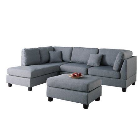 Contemporary Polyfiber Fabric Sectional Sofa With Reversible Chaise And Inside Blue Fabric Lounge Chair And Ottomans Set (View 16 of 20)