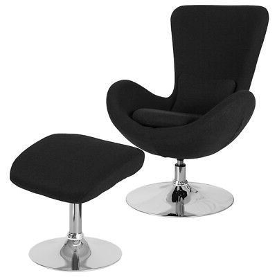 Contemporary Retro Style Black Fabric Egg Swivel Reception Chair With In Onyx Black Modern Swivel Ottomans (Gallery 19 of 20)