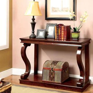 Copper Grove Sonfjallet Dark Brown Cherry Wood Console Table With Glass Within Brown Wood Console Tables (View 1 of 20)