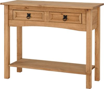 Corona 2 Drawer Console Table With Shelf – Distressed Waxed Pine Inside 2 Drawer Oval Console Tables (View 3 of 20)