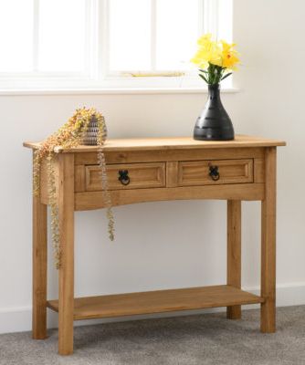 Corona 2 Drawer Console Table With Shelf – Distressed Waxed Pine With 2 Drawer Oval Console Tables (View 1 of 20)
