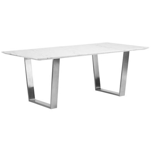 Corra Modern White Marble Brushed Steel Dining Table | Kathy Kuo Home Within Marble And White Console Tables (View 7 of 20)
