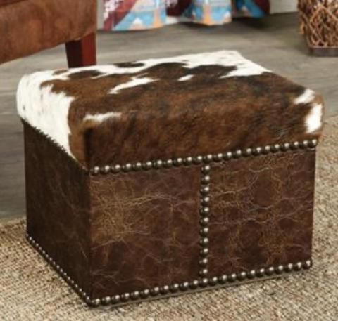 Cowhide Distressed Leather Ottoman | Cowhide Ottoman, Western Decor With Warm Brown Cowhide Pouf Ottomans (View 7 of 20)