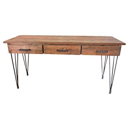 Crafted From Pine And Iron, This Eye Catching Console Table Lends For Oval Aged Black Iron Console Tables (View 9 of 20)