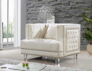 Cream Velvet Fabric Sofa Set W/ottoman 4pcs Modern Meridian Furniture With Cream Chevron Velvet Fabric Ottomans (View 17 of 20)