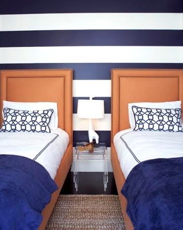 Crisp Navy Blue And White Wall Stripes – Coastal Decor Ideas Interior Intended For Navy Blue And White Striped Ottomans (Gallery 20 of 20)