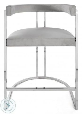 Cromwell Grey Velvet And Nickel Barrel Back Counter Height Stool From With Regard To Gray Nickel Stools (View 16 of 20)