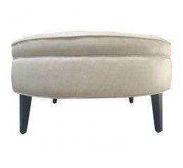 Custom Cream Leather Circular Ottoman Front View | Ottoman, Viyet, Home Inside Camber Caramel Leather Ottomans (View 9 of 20)