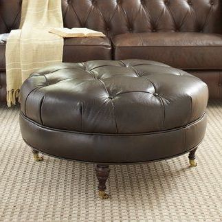Custom Upholstery | Birch Lane | Tufted Leather Ottoman, Leather In Brown Leather Round Pouf Ottomans (View 14 of 20)