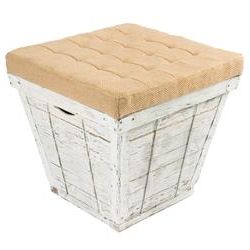 Dane Coastal Beach Weathered White Storage Crate Burlap Ottoman In Weathered Wood Ottomans (View 2 of 20)