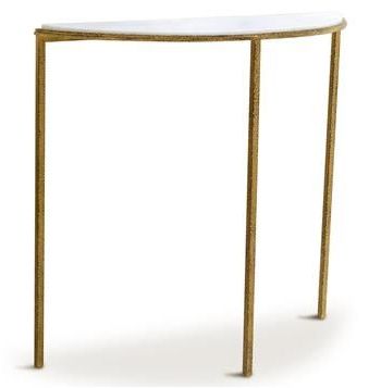 Daphne Hollywood Regency Antique Gold White Marble Demilune Console With Regard To White Marble Console Tables (View 12 of 20)