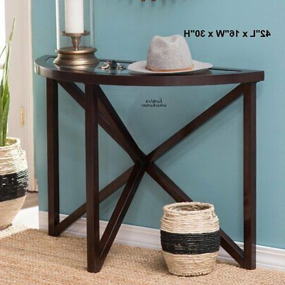 Dark Brown Console Table Wood Veneer Beveled Glass Entry Way Sofa Foyer With Regard To Gray Wood Veneer Console Tables (View 9 of 20)