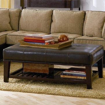 Dark Brown Faux Leather Tufted Ottoman With Shelf Intended For Tufted Ottomans (View 14 of 20)
