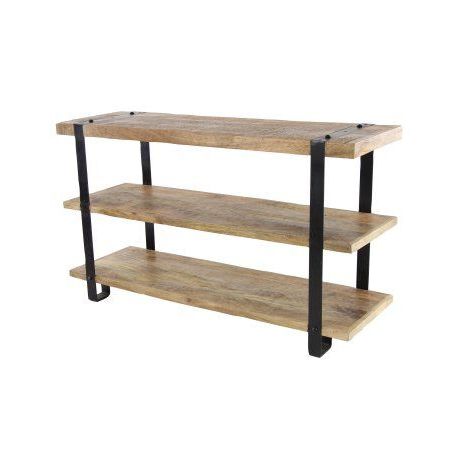 Decmode Industrial Mango Wood And Iron Console Table, Natural Brown With Natural And Caviar Black Console Tables (View 18 of 20)