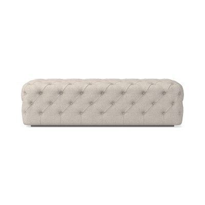 Deep Tufted Bench, Perennials Performance Basketweave, Light Grey Inside White Leather And Bronze Steel Tufted Square Ottomans (View 9 of 20)
