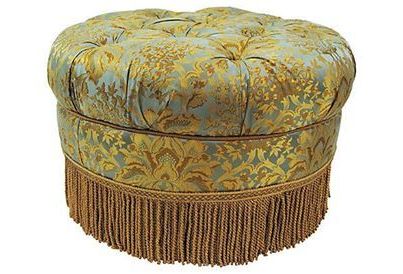 Deep Tufted Round Ottoman With Gold Bullion Fringe (View 17 of 20)