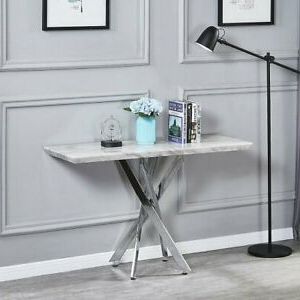 Deltino Grey Marble Effect Console Table With Chrome Legs | Ebay Pertaining To Chrome Console Tables (View 11 of 20)
