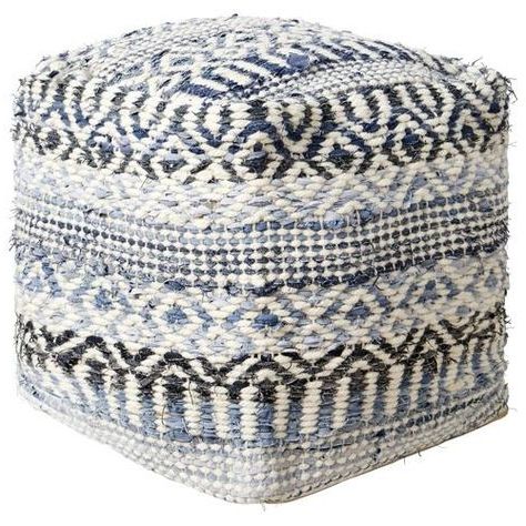Denim & White Diamond Wool Ottoman | Rugs, Cushions Online, Ottoman Intended For Charcoal And White Wool Pouf Ottomans (View 17 of 20)