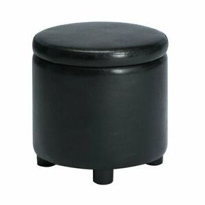 Designs4comfort Round Accent Storage Ottoman In Black Faux Leather With Round Black Tasseled Ottomans (View 7 of 20)