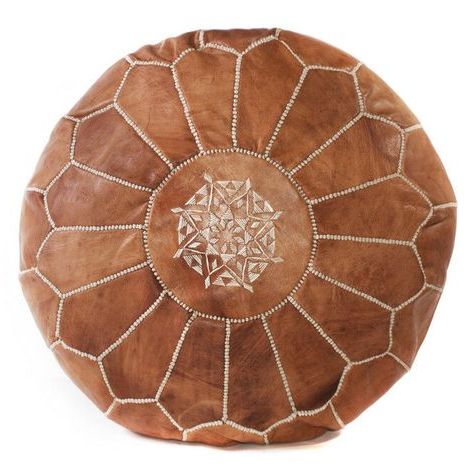 Details About Moroccan Pouffe Pouf Ottoman Footstool Leather Tan Brown Pertaining To Brown Leather Tan Canvas Pouf Ottomans (View 7 of 20)