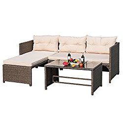 Devoko 3 Pieces Rattan Sectional Garden Patio Furniture Sets Clearance For Black And Tan Rattan Console Tables (View 9 of 20)